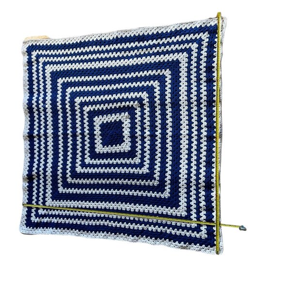 Handmade Crochet Blue White Throw Blanket - Picture 7 of 9